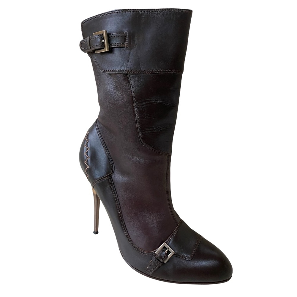 Authentic Salvatore Ferragamo  Brown Leather  stiletto booties boots size 8.5